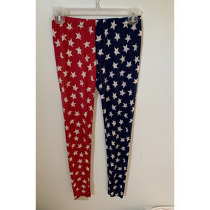 See You Monday Leggings Womens Juniors Size M Blue Red White Stars Patriotic